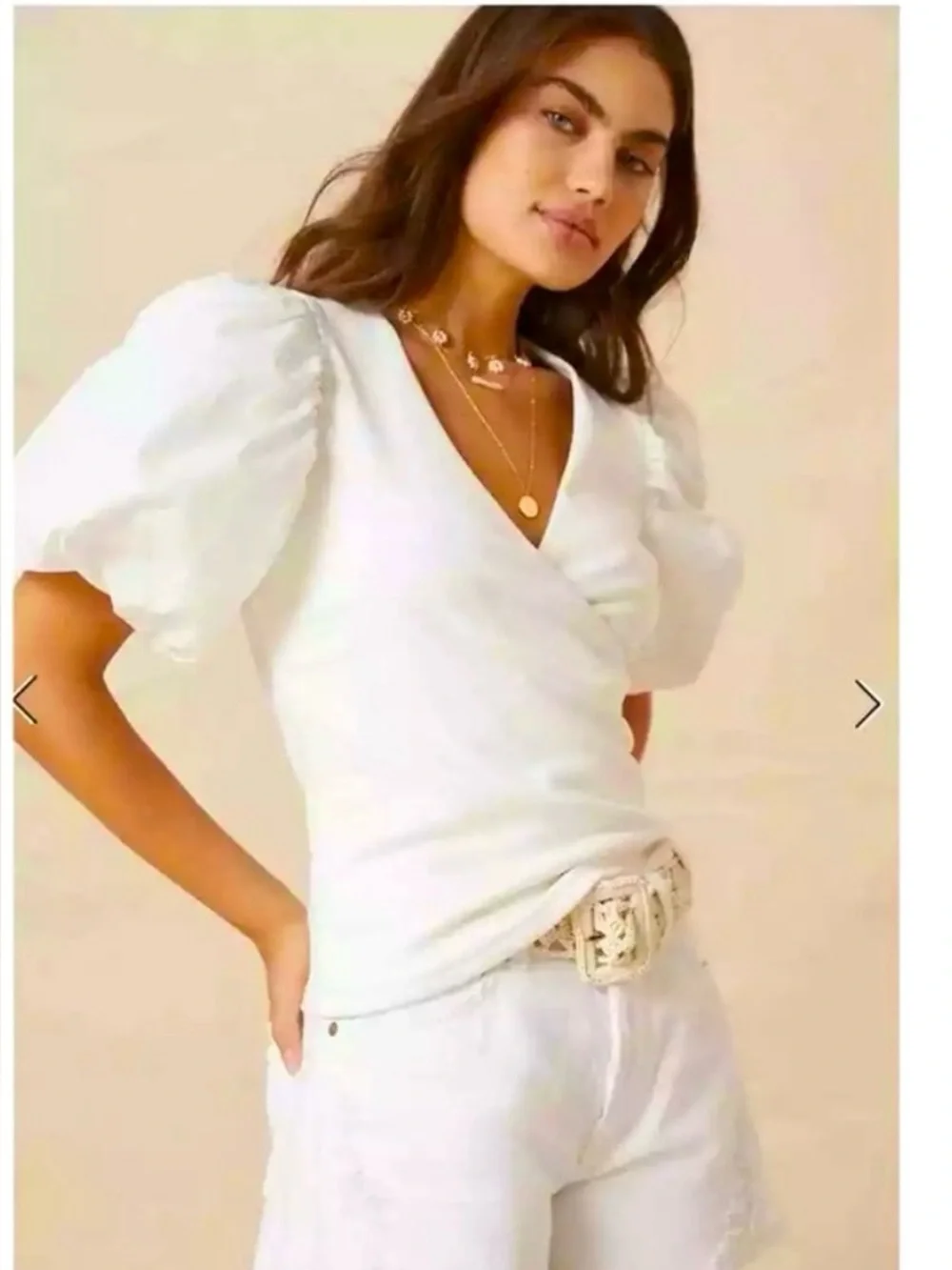 Maeve Anthropologie White Puff Sleeve Wrap Top, Size LP